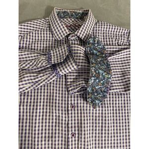 Robert Graham Mens XL Classic Fit Purple Gingham Flip Cuff Long Sleeve Shirt